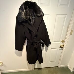 NWT Lane Bryant Black Faux Fur Collar Coat